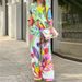Women's Style Printed Loose Long Sleeve Wide Leg Pants Fashion Suit_maomaolike.com