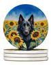Belgian Sheepdog In Sunflowers Large Sandstone Coasters Pack Of 4 Absorbent Round Coasters Decor Gifts For Men Or Women, 4 In, Multicolor_maomaolike.com