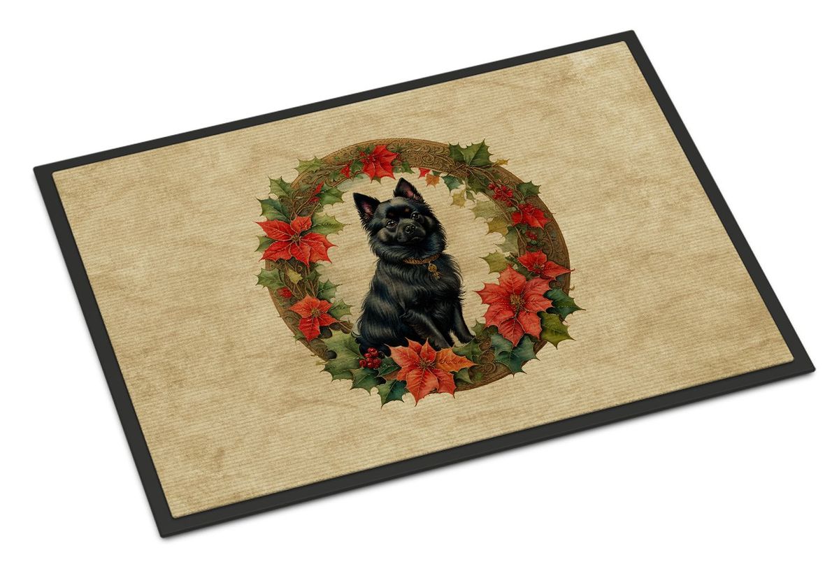German Spitz Christmas Flowers Doormat Front Door Mat Indoor Outdoor Rugs For Entryway, Non Slip Washable Low Pile, 24H X 36W_maomaolike.com