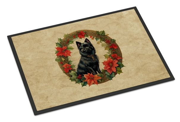 German Spitz Christmas Flowers Doormat Front Door Mat Indoor Outdoor Rugs For Entryway, Non Slip Washable Low Pile, 24H X 36W_maomaolike.com