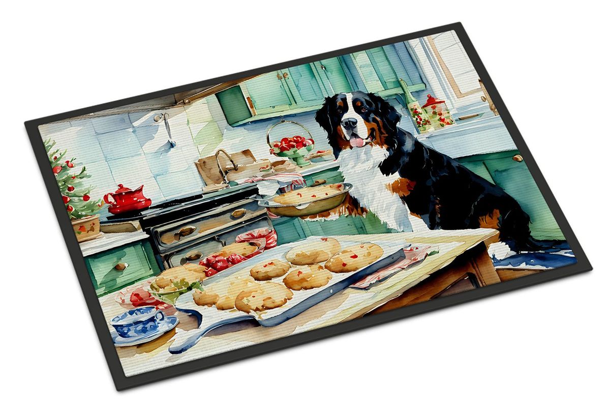 Bernese Mountain Dog Christmas Cookies Doormat Front Door Mat Indoor Outdoor Rugs For Entryway, Non Slip Washable Low Pile, 24H X 36W_maomaolike.com