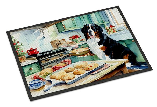 Bernese Mountain Dog Christmas Cookies Doormat Front Door Mat Indoor Outdoor Rugs For Entryway, Non Slip Washable Low Pile, 24H X 36W_maomaolike.com