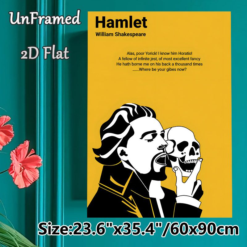 Hamlet Themed Painting Poster, Stylized Minimalist Graphic Poster, Featuring Hamlet With Yorick's Skull And Classic Literary Quote, Elegant Literary_maomaolike.com