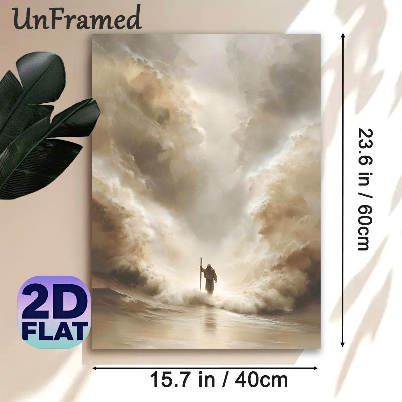 Religious Moses Parting The Red Sea Painting Poster, Soft-toned Ethereal Misty Scene Poster, Serene Spiritual Artwork Ideal For Home, Prayer Room_maomaolike.com