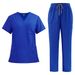 Women's new V-neck split medical overalls, pocket straight pants, men's and women's toiletries_maomaolike.com