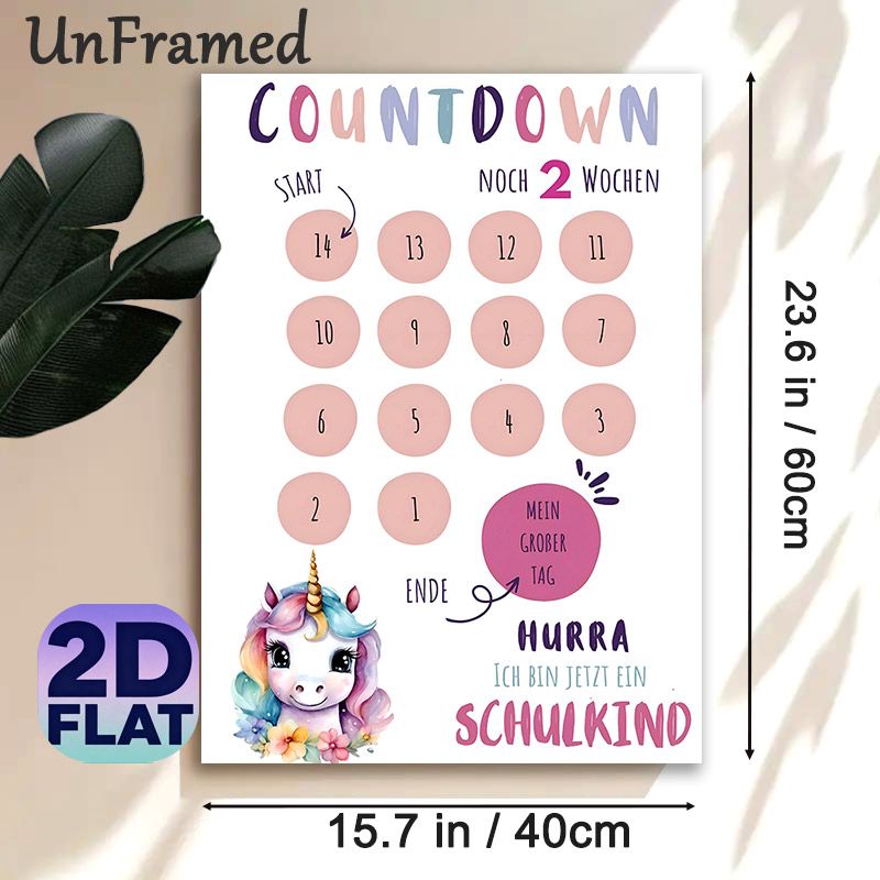 Unicorn Themed Countdown Painting Poster, Soft Watercolor Style Poster, Pastel-colored Countdown Chart With Cute Unicorn, Practical Tool For Counting_maomaolike.com