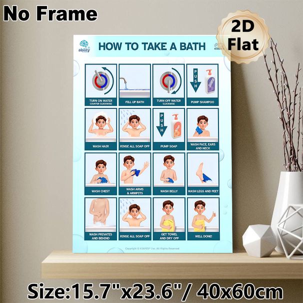 Bathing Instruction Guide Painting Poster, Clear Cartoon-style Step-by-step Bath Routine Poster, Practical Step-by-step Bathing Reference Suitable For_maomaolike.com