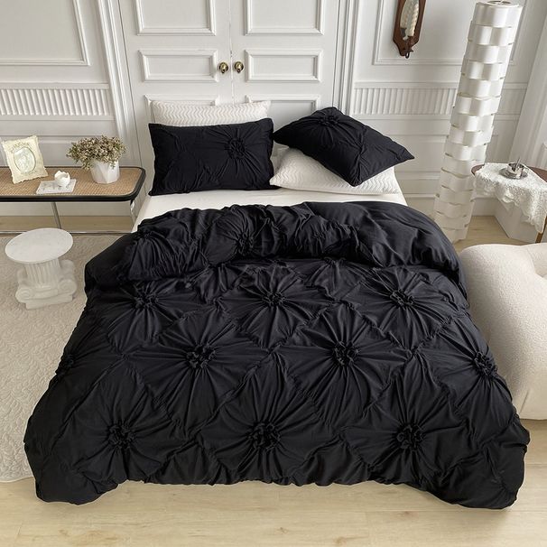 3pcs Bedding Sets 3d Textured Duvet Cover Set Solid Color Luxury Bedding With Button Closure Wrinkle Resistant Pillowcases Fitted Sheet Queen Size_maomaolike.com