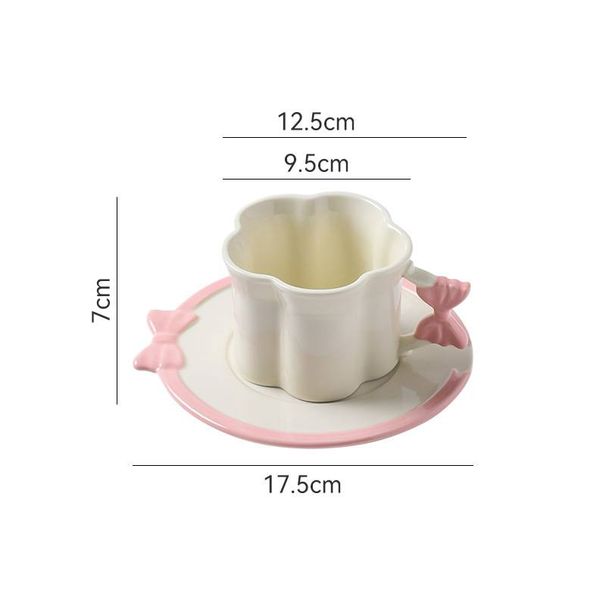 Cream Style Creative Flower Bow Mug Designer Afternoon Tea Latte Cup Girl's Heart Coffee Cup Plate_maomaolike.com