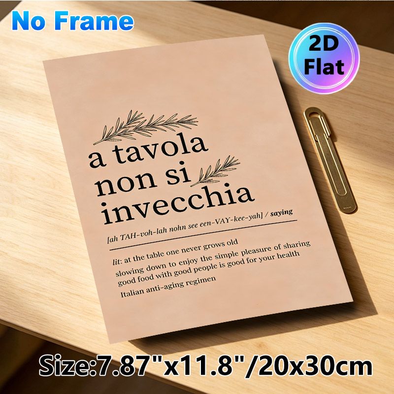 Italian Dining Proverb Painting Poster, Warm-toned Minimalist Typographic Poster, Features Heartwarming Mealtime Saying, Ideal For Kitchen And Dining_maomaolike.com