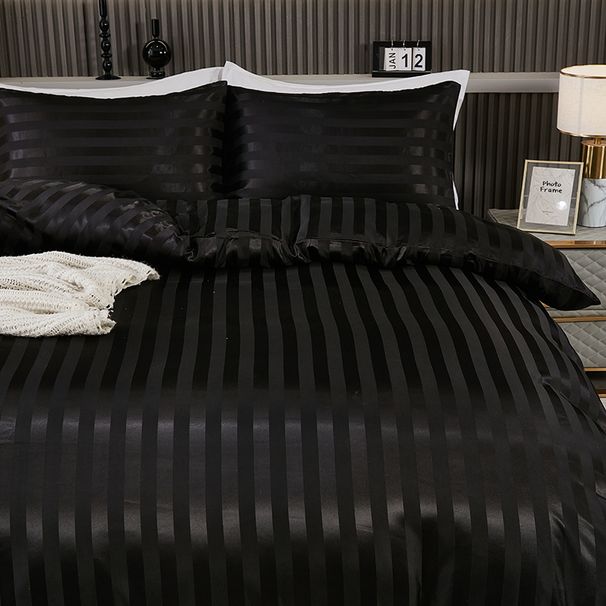 Home Textile Striped Silky Satin Quilt Cover Three Piece Set Full Size_maomaolike.com