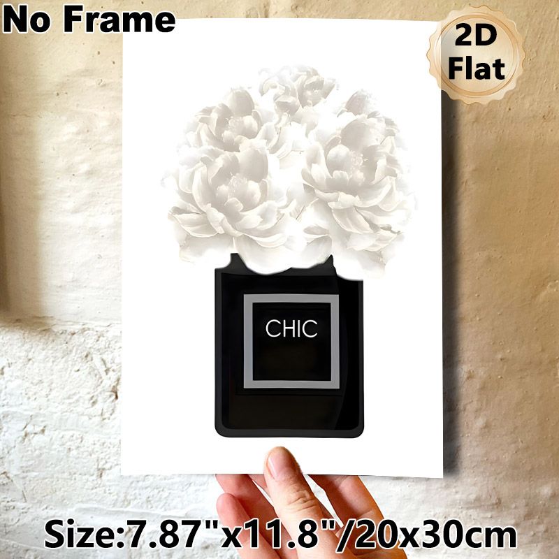 Perfume Bottle With White Peonies Painting Poster, Elegant Sleek Artistic Poster, Sophisticated Decorative Accent For Bedroom, Living Room And Vanity_maomaolike.com