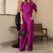Women's Clothing New Round Neck Mid-Sleeve High Waist Wide Leg Pants Fashion Casual Suit_maomaolike.com
