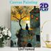 Coastal Cottage & Black Cat Painting Poster, Warm-toned Impressionist-style Poster, Tranquil Seaside Scene With A Black Cat Perched On Cottage Wall_maomaolike.com