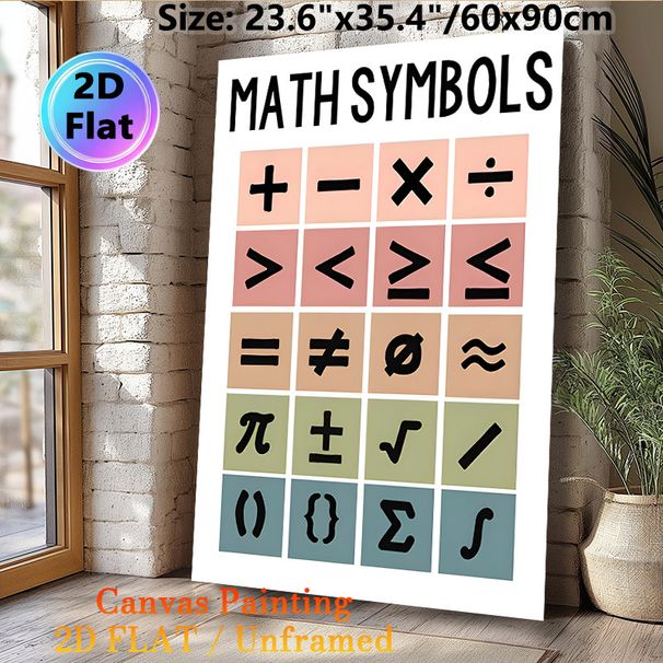 Math Symbols Painting Poster, Pastel Color Block Minimalist Typographic Poster, Educational Clear Math Symbols Decor, Ideal For Study Room, Office_maomaolike.com