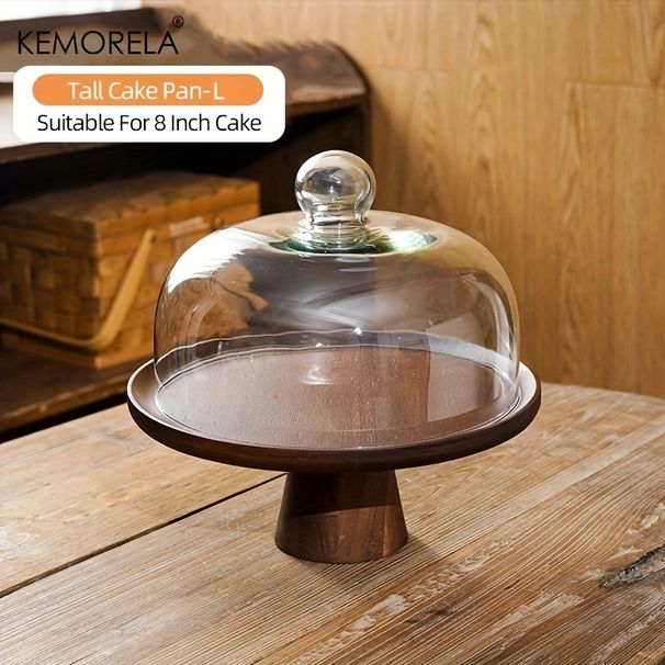 Wooden Cake Tray Food Storage Box With Glass Lid Kitchen Fruit Cake Dessert Nut Snack Kitchen Storage Box_maomaolike.com