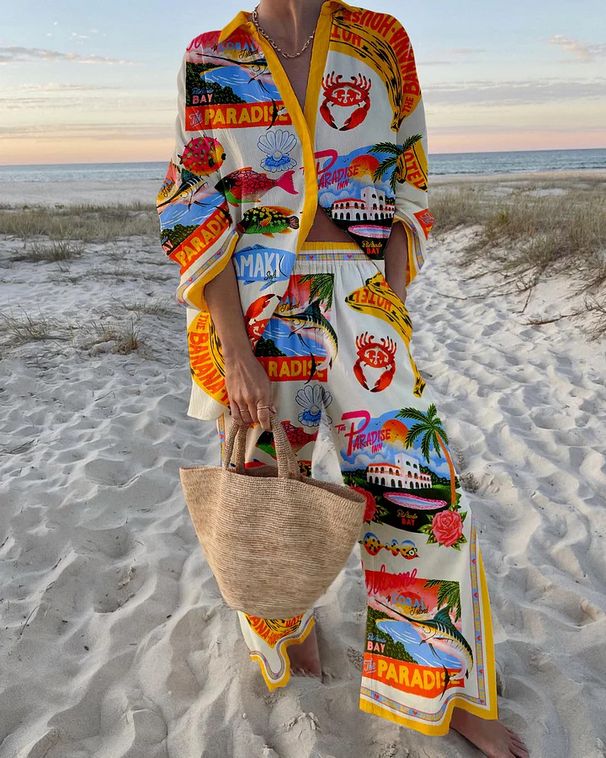 Women's Clothing Fashion Printed Leisure Vacation Style Suit _maomaolike.com