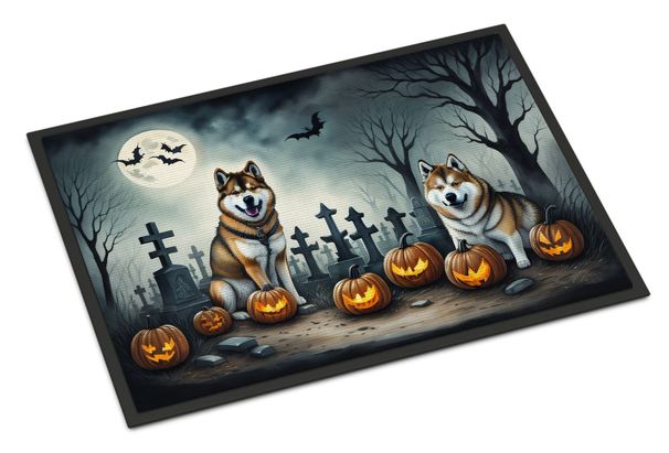 Akita Spooky Halloween Doormat Front Door Mat Indoor Outdoor Rugs For Entryway, Non Slip Washable Low Pile, 24H X 36W_maomaolike.com