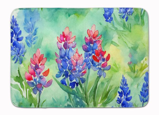 Texas Bluebonnets In Watercolor Memory Foam Kitchen Mat Machine Washable Anti-Fatigue Mat Cushion Comfort Bath Mat Or Kitchen Rug_maomaolike.com