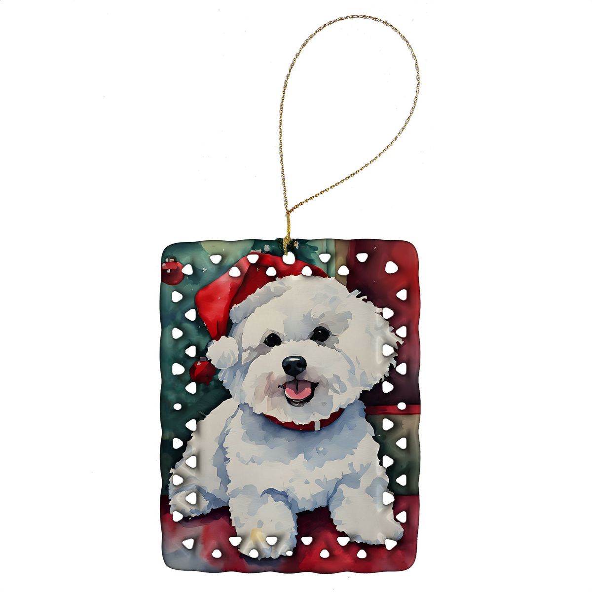 Bichon Frise Christmas Porcelain Ornament Christmas Tree Hanging Decorations For Home Christmas Holiday, Rectangle, Gift, Multicolor_maomaolike.com