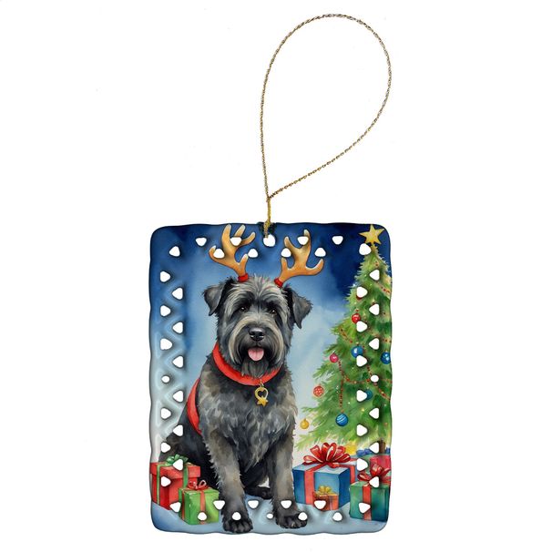 Bouvier Des Flandres Christmas Reindeer Porcelain Ornament Christmas Tree Hanging Decorations For Home Christmas Holiday, Rectangle, Gift, Multicolor_maomaolike.com