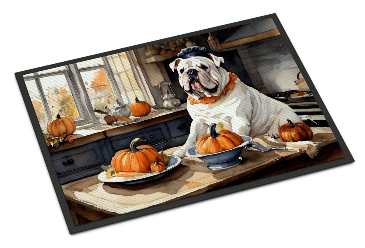 English Bulldog Fall Kitchen Pumpkins Doormat Front Door Mat Indoor Outdoor Rugs For Entryway, Non Slip Washable Low Pile, 24H X 36W_maomaolike.com