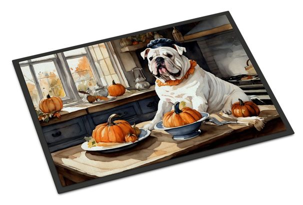 English Bulldog Fall Kitchen Pumpkins Doormat Front Door Mat Indoor Outdoor Rugs For Entryway, Non Slip Washable Low Pile, 24H X 36W_maomaolike.com