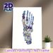 Pressed Floral Skeleton Hand Painting Poster, Delicate Blue & Purple Pressed Floral Skeleton Hand Poster, Unique Artistic Decor For Living Room_maomaolike.com