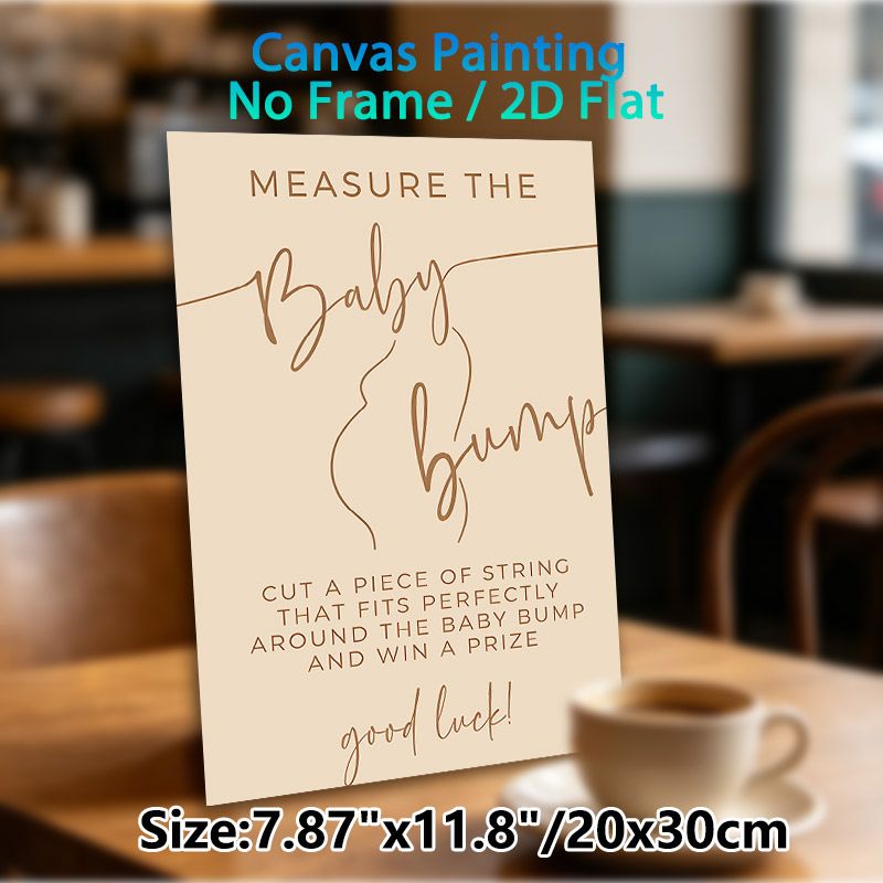 Baby Bump Measuring Game Painting Poster, Minimalist Warm Neutral Line Art Poster, Fun Interactive Game Decor, Suitable For Baby Shower Parties_maomaolike.com