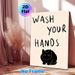 Black Cat & Wash Your Hands Themed Painting Poster, Minimalist Cute Black Cat & Text Art Poster, Gentle Hygiene Reminder Ideal For Bathroom, Restroom_maomaolike.com