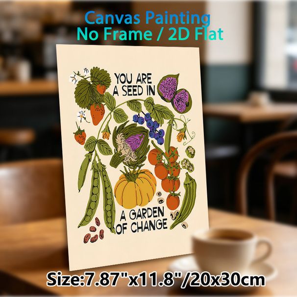 Inspirational Garden-themed Painting Poster, Whimsical Hand-drawn Veggies & Fruits Poster, Warm Motivational Quote Decor Ideal For Kitchen, Dining_maomaolike.com