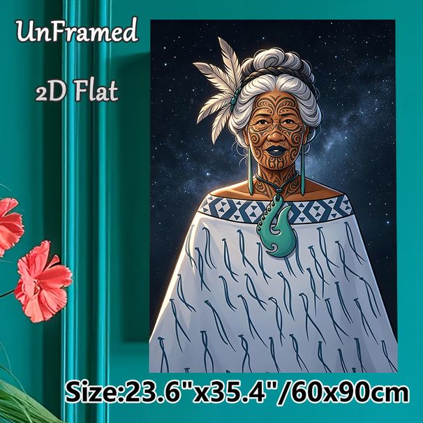 Maori Elderly Woman Painting Poster, Vibrant Traditional Tribal Tattoo Art Poster, Cultural Artistic Decor Suitable For Home, Living Room And Cultural_maomaolike.com