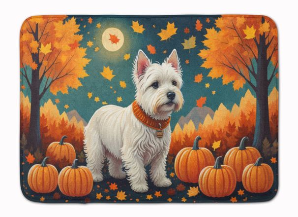 Westie Fall Memory Foam Kitchen Mat Machine Washable Anti-Fatigue Mat Cushion Comfort Bath Mat Or Kitchen Rug_maomaolike.com