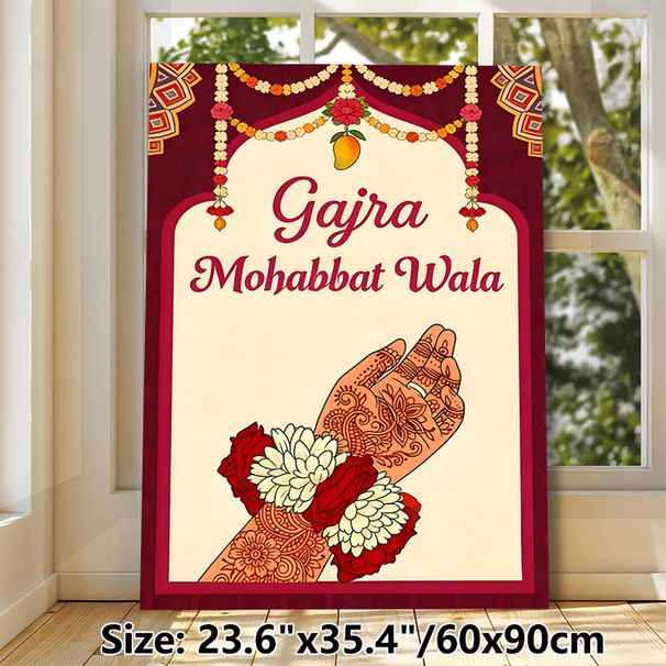 Indian Wedding Henna Themed Painting Poster, Rich Traditional Indian Style Poster, Cultural Festive Design With Henna-decorated Hands, Floral Garlands_maomaolike.com