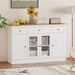 55 Inch Large Buffet Sideboard Kitchen Storage Cabinet With 3 Drawers 2 See-through Doors Adjustable Shelves Wine Bar Table_maomaolike.com