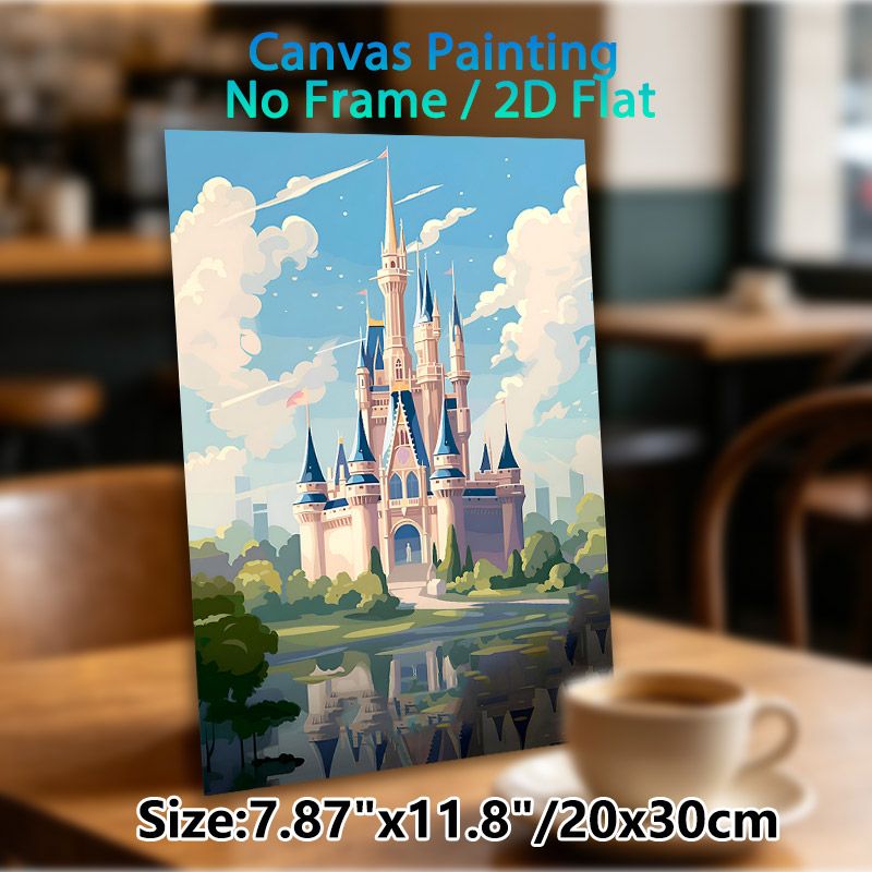 Fairytale Castle Painting Poster, Dreamy Soft-toned Whimsical Castle With Lake Reflection Poster, Magical Scenic Design Brings Gentle Ambiance For_maomaolike.com