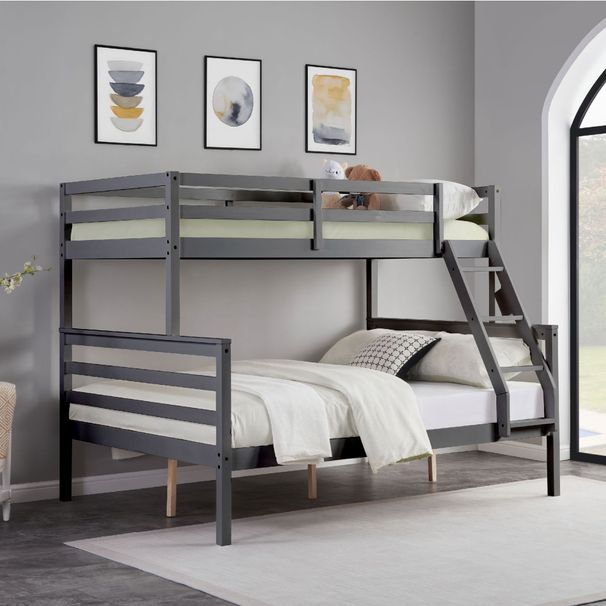 Twin Over Full Bunk Bed With Ladder,Wooden Bunk Bed With High Guardrail And Ladder For Kids, Teens, Dorm Rooms, And Guest Rooms,No Box Spring Needed,Grey_maomaolike.com