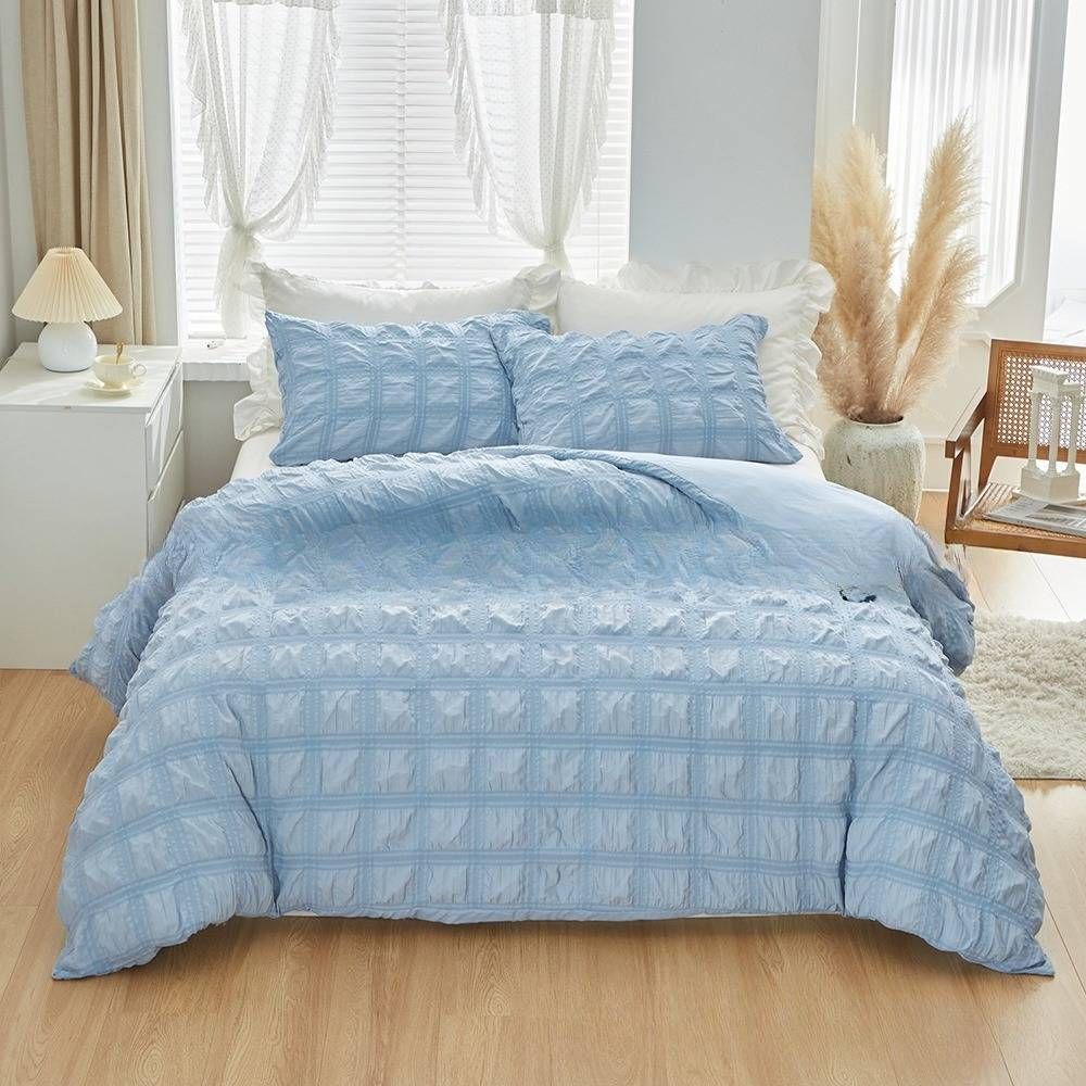 Solid Color Craft Seersucker Series Quilt Set Three Sets Full Size_maomaolike.com