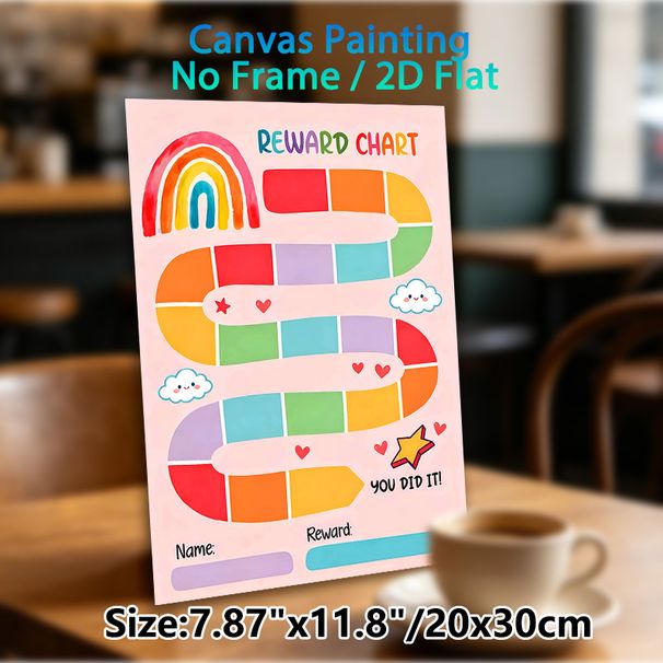 Rainbow-themed Reward Chart Painting Poster, Watercolor-style Colorful Rainbow With Cute Cloud & Heart Elements Poster, Practical Tool To Track_maomaolike.com