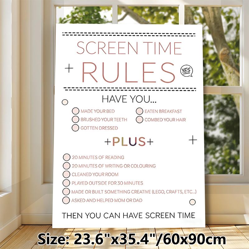 Screen Time Rules Painting Poster, Soft-toned Minimalist Checklist Poster, Helps Set Clear Daily Routines, Ideal For Home Living Areas_maomaolike.com