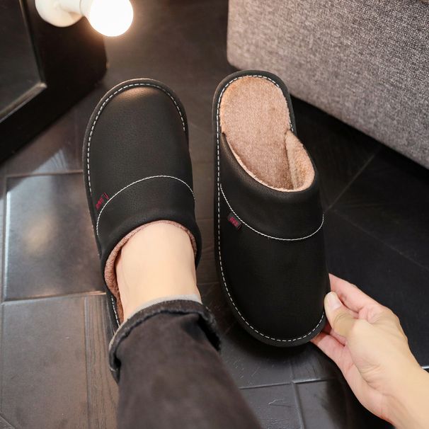 Extra-large Slippers For Winter With Footbed Non-slip Sole Comfortable Fuzzy Soft Men's Warm Fleece Cozy Slides_maomaolike.com