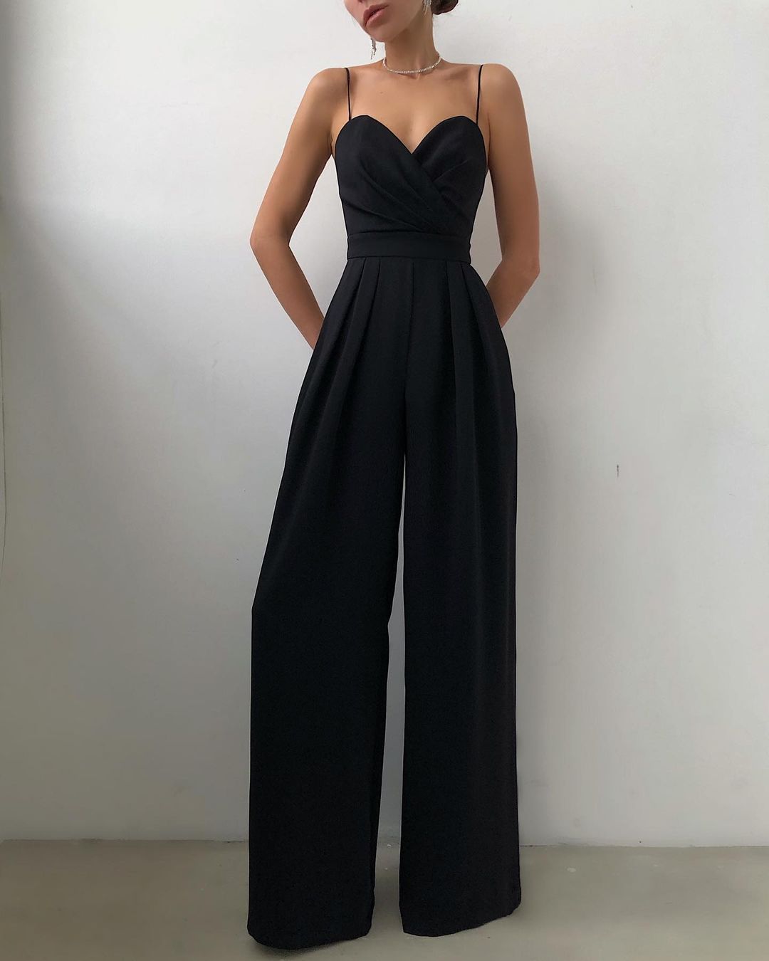 Women's jumpsuit cross-border suspender belt waist straight floor-length minimalist jumpsuit spring and summer new product_maomaolike.com