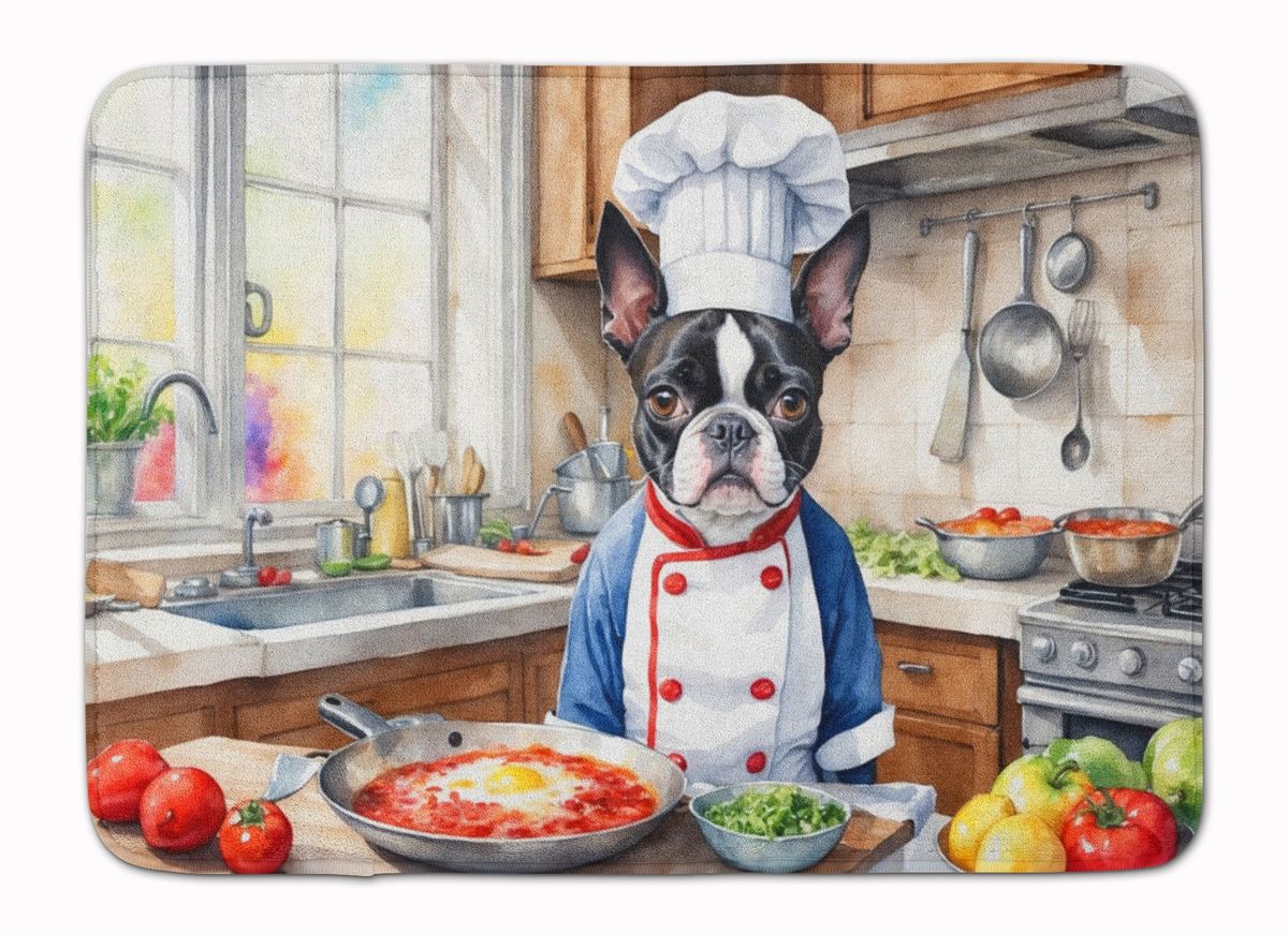 Boston Terrier The Chef Memory Foam Kitchen Mat Machine Washable Anti-Fatigue Mat Cushion Comfort Bath Mat Or Kitchen Rug_maomaolike.com
