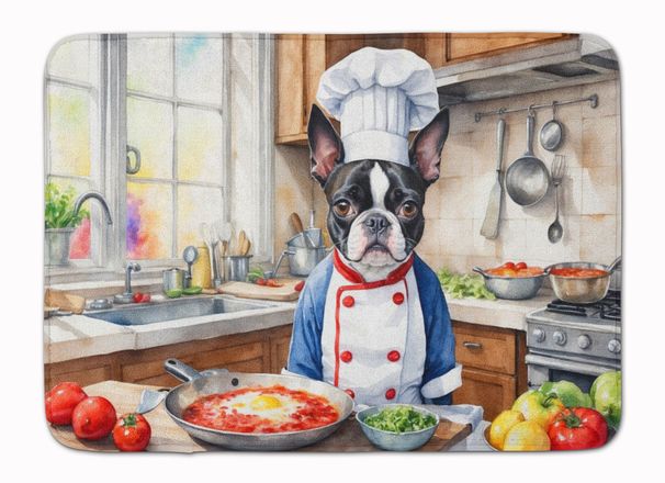 Boston Terrier The Chef Memory Foam Kitchen Mat Machine Washable Anti-Fatigue Mat Cushion Comfort Bath Mat Or Kitchen Rug_maomaolike.com