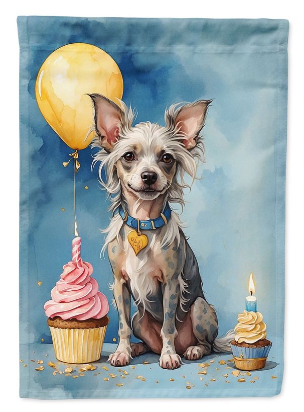 Chinese Crested Happy Birthday Garden Flag Mailbox Flag Decorative Yard Flag Banner Outside Patio Artwork Yard Flower Beds, Garden Size, Multicolor_maomaolike.com