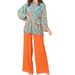 Women's clothing fashion pleated temperament puff sleeve shirt high waist wide leg pants suit_maomaolike.com