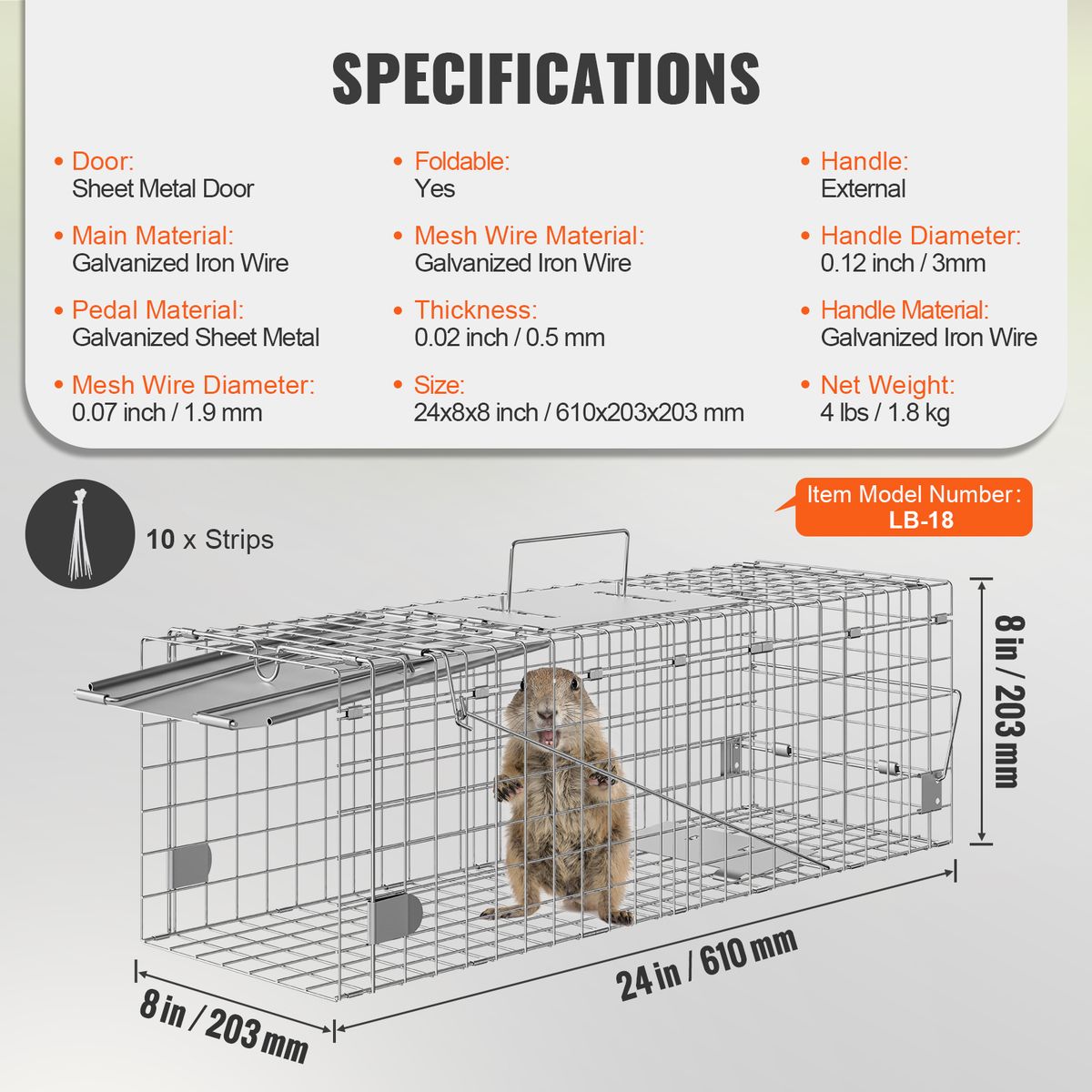SucceBuy Live Animal Cage Trap Humane Cat Rodent Control Folding With Handle For Rabbits Stray Cats Squirrels Raccoons_maomaolike.com