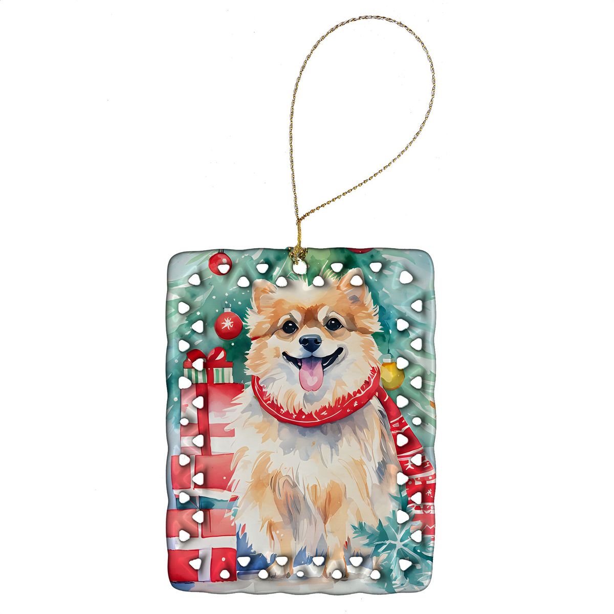 Pomeranian Christmas Porcelain Ornament Christmas Tree Hanging Decorations For Home Christmas Holiday, Rectangle, Gift, Multicolor_maomaolike.com