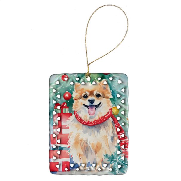 Pomeranian Christmas Porcelain Ornament Christmas Tree Hanging Decorations For Home Christmas Holiday, Rectangle, Gift, Multicolor_maomaolike.com