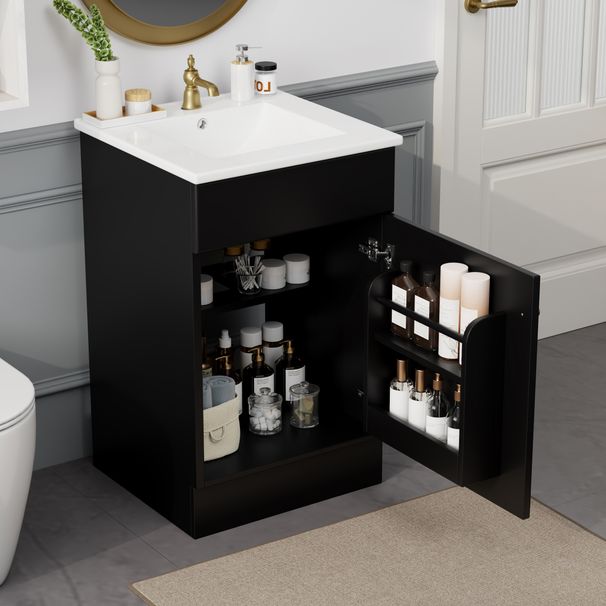 20 Bathroom Vanity With Sink, Vanity Cabinet With Door Shelf And Adjustable Shelf, Black_maomaolike.com